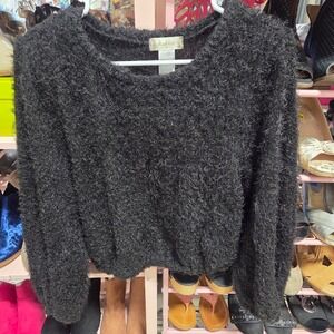 Altard State Fuzzy Knit Sweater Long Sleeve Cropped Charcoal Gray Women's M